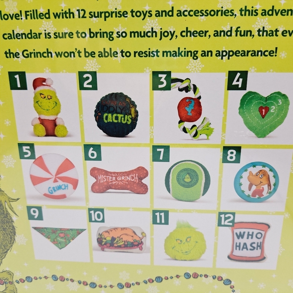 Dr. Seuss Grinch Holiday Dog Advent Box - 12 Days Of Grinch Fun - Picture 7 of 8